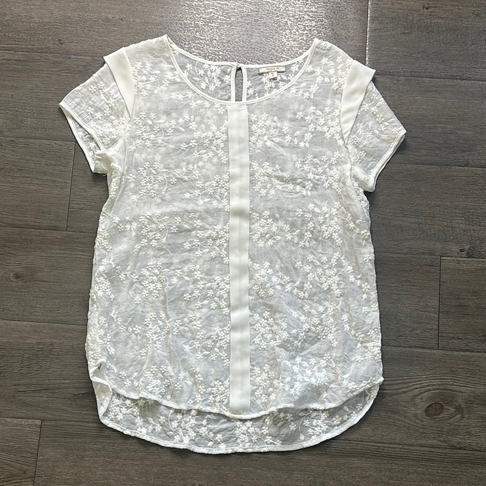 Pleione White Floral Lace Blouse